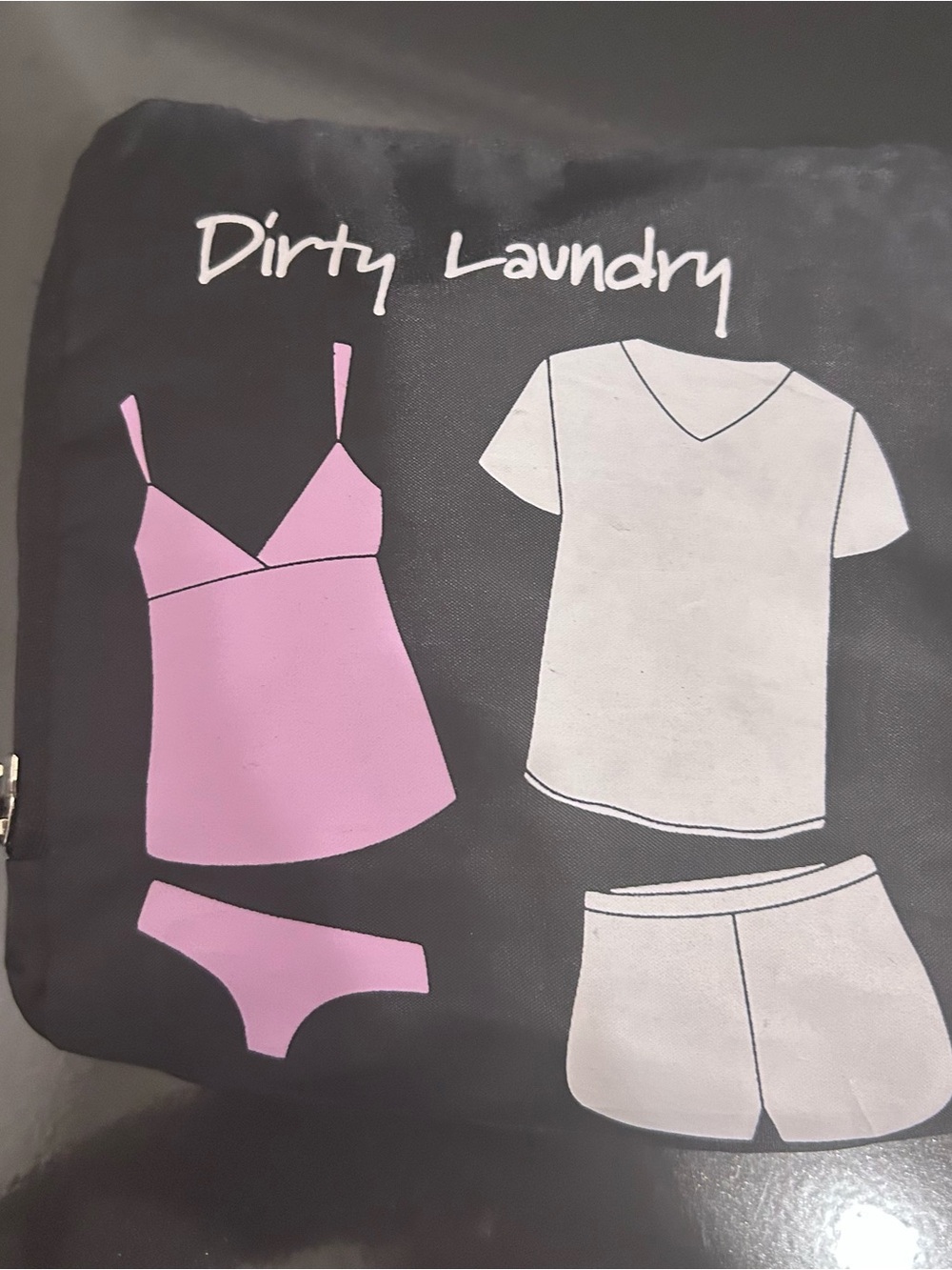 Dirty Laundry Black Pouch with Pink and White Laundry Icons